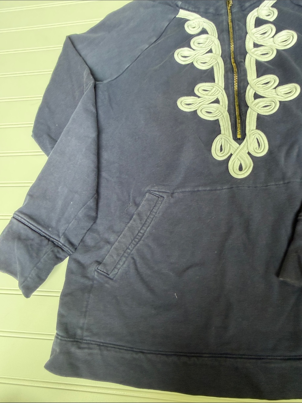 (030)Lilly Pulitzer Navy Soutache Half Zip Pullover Sweatshirt Small - Picture 5 of 11